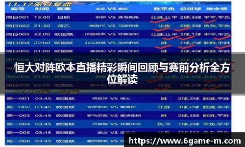 恒大对阵欧本直播精彩瞬间回顾与赛前分析全方位解读